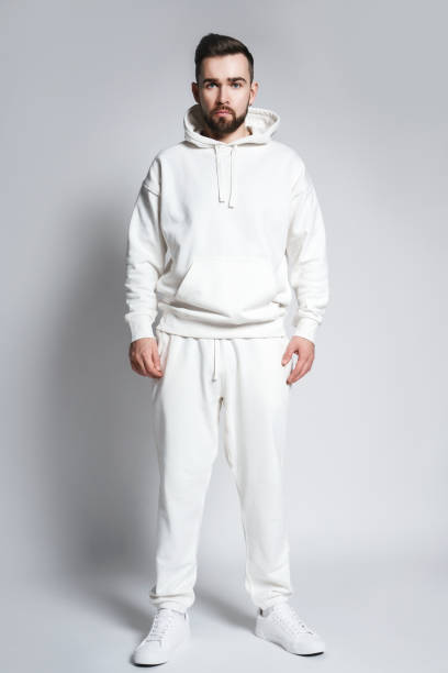 istock Handsome man wearing blank white hoodie and pants 1391417187