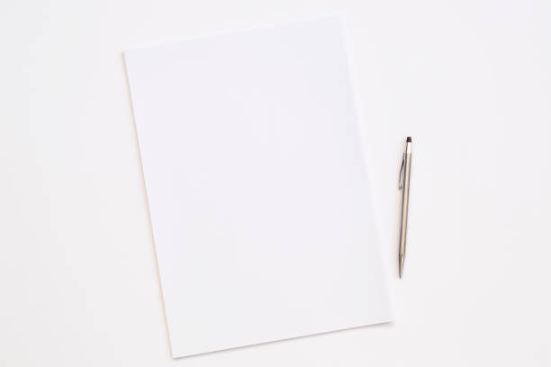 A stack of blank sheets of paper and a pencil on a white background