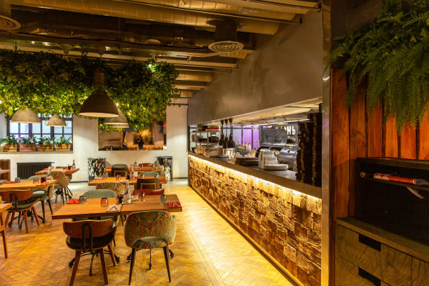 istock Interior of cozy restaurant in the modern style with open kitchen 1391425976