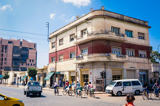 Asmara, Eritrea - November 02, 2019:  Local People going to the Daily Job on the Central street of Asmara