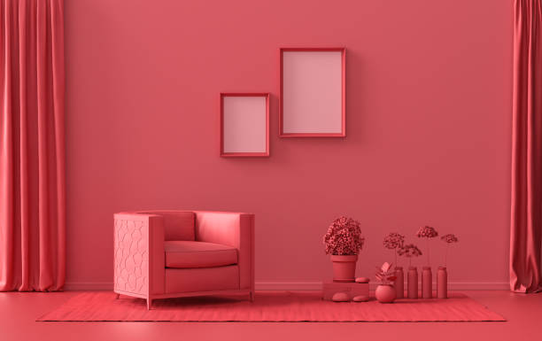 istock Double Frames Gallery Wall in dark red monochrome flat room and plants 1391429415