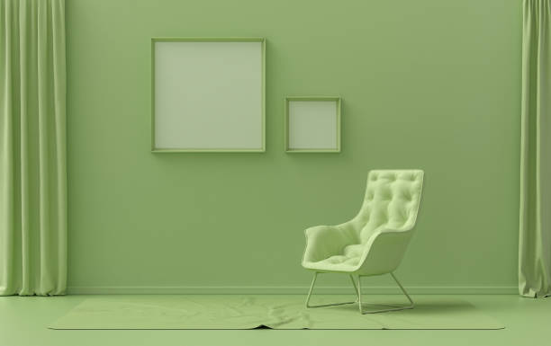 istock Double Frames Gallery Wall in light green color monochrome flat room 1391429497