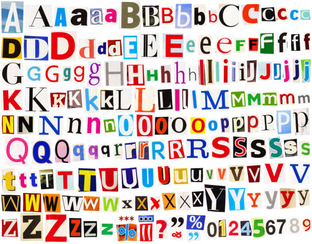 Colorful newspaper letters alphabet Big size collection of colorful newspapers, magazines letters isolated on a white background anonymous letter stock pictures, royalty-free photos & images