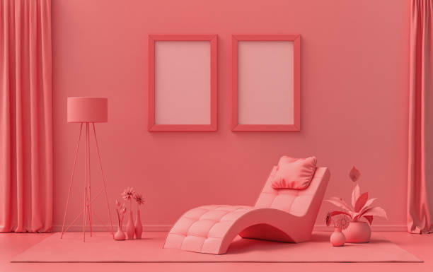 istock Double Frames Gallery Wall pink color monochrome flat room with a meditation bed 1391430204