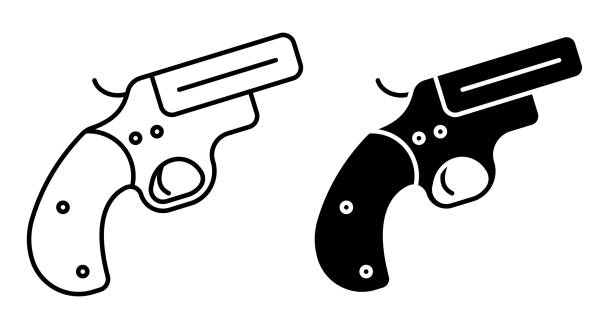Linear icon, emergency signal gun. Weapon to launch signal projectiles. Simple black and white vector isolated on white background