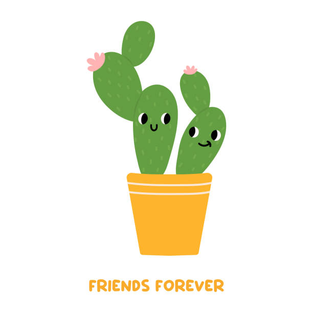 Cactus plant in pot with cute face. Friends forever. Indoor plant in a flat style. Vector illustration. Cactus plant in pot with cute face. Friends forever. Indoor plant in a flat style. Vector illustration. forever friends stock illustrations