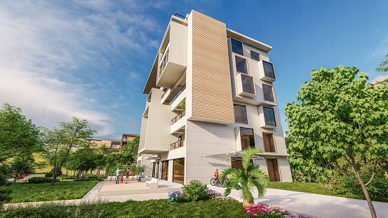 3D rendering of a modern upscale residential building