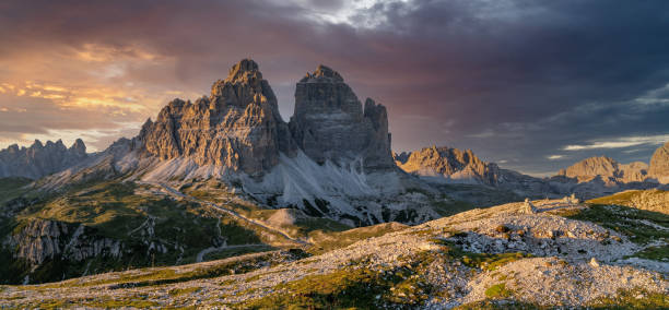 istock Italian alps - Tre Cime di Lavaredo (three peaks of Lavaredo). View from above. 1391433352