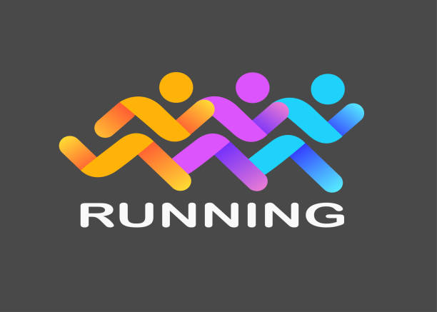 Running logo Marathon run colorful people, symbols, logo. Vector illustration. jogging stock illustrations