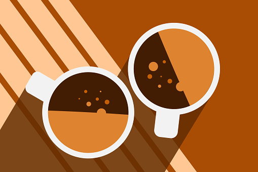 Minimalistic styled vector illustration of two cups of coffee. Sepia toned.