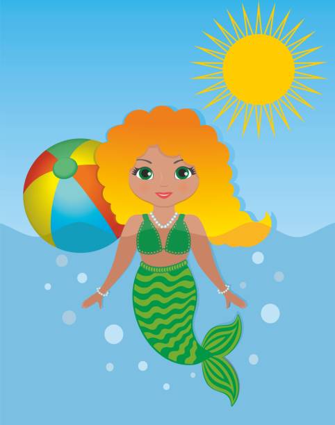 Cute mermaid playing in water. Vector illustration. Wonderful mermaid girl plaing in sunny weather in sea. mermaid dress stock illustrations