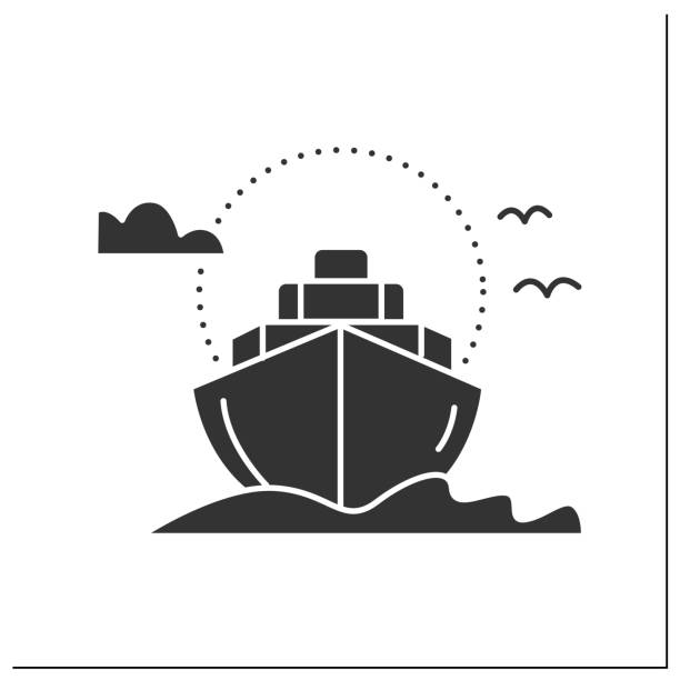 Cruise glyph icon Cruise glyph icon. Ocean ship journey. Cruise liner. Marine tourism. Voyage along inland or international waterways. Tourism types concept.Filled flat sign. Isolated silhouette vector illustration Canal stock illustrations