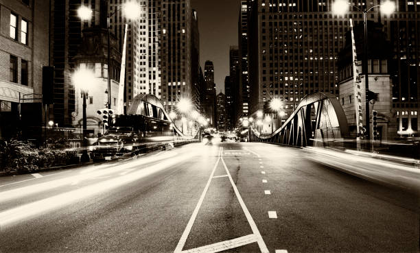 istock Traffic in the night, Downtown Chicago. 1391442885
