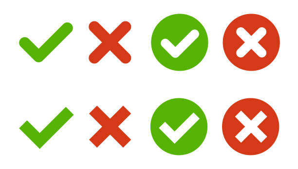 zielony znacznik wyboru, zestaw ikon czerwonego krzyżyka. izolowany na białym tle. edytowalny obrys. ilustracja wektorowa - checkbox check mark symbol expressing positivity stock illustrations