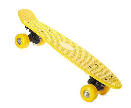 Yellow skateboard isolated on white. Sport equipment