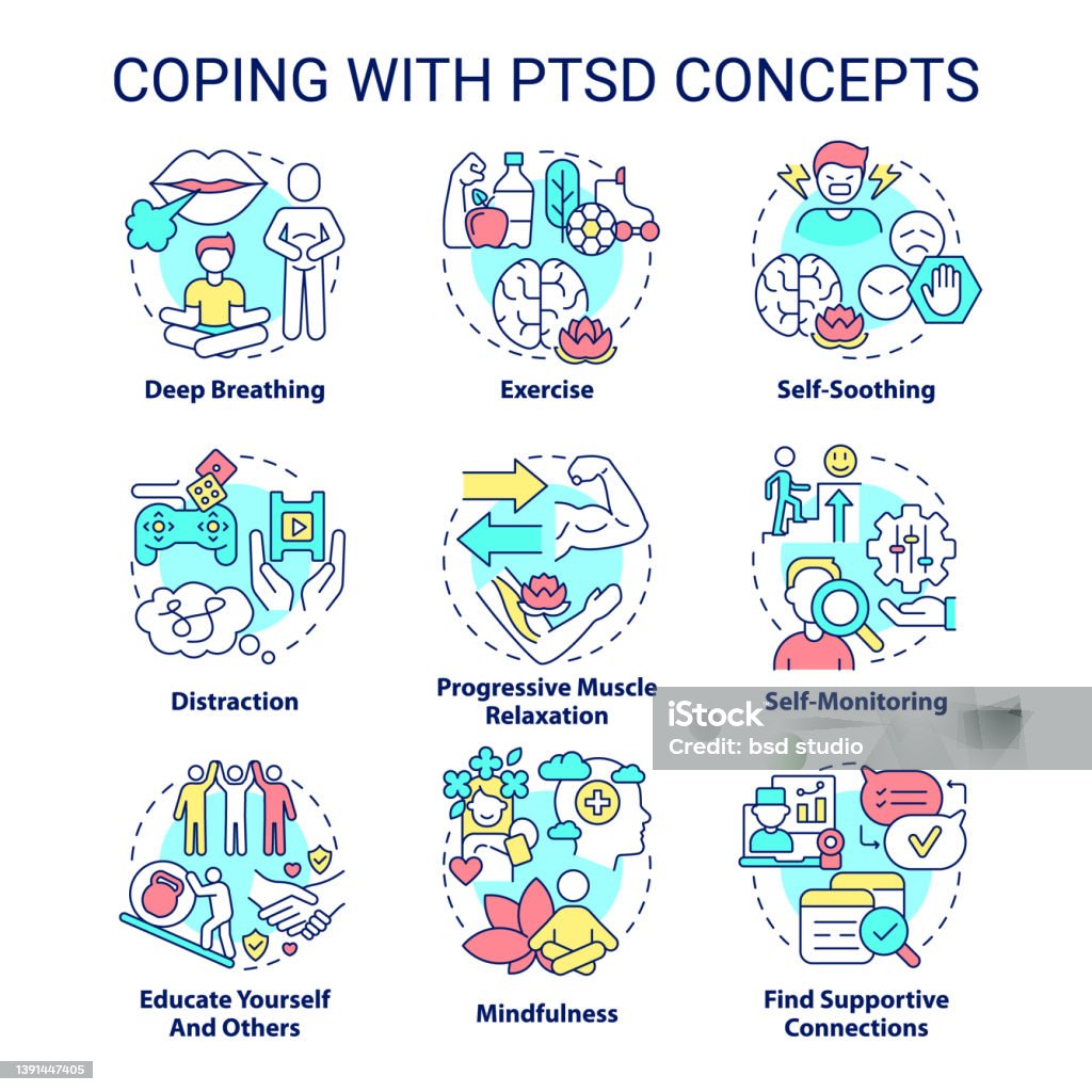 Coping With Ptsd Concept Icons Set Stock Illustration - Download Image