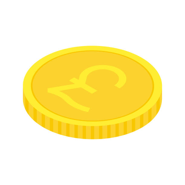 Gold pound sterling coin. Gold pound sterling coin. Isometric golden money icon. Wealth symbol. Vector illustration isolated on white. british falling pounds stock illustrations