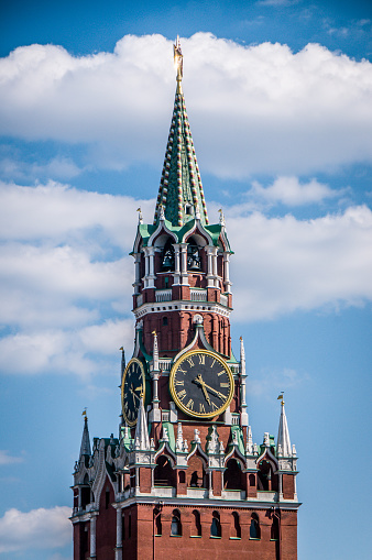 Spasskaya Clock Tower Near The Kremlin In Moscow, Russia