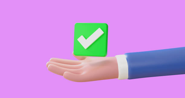 istock 3d Business man hand holding Check mark symbols. Success, accepted. 1391448459