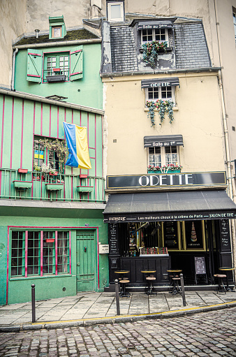 Paris, France - March, 30 2022: Famous pastry shop called Odette on Rue Galande in the Latin Quarter of Paris.