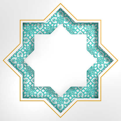 An arch with patterns in Arabic style with a white background.Decorative element in architecture.