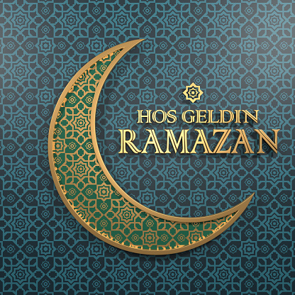 Ramadan and Islamic color abstract background design. For background, card, banner. Ramadan concept in Turkish. High quality 3D render easy to crop and cut out for social media, print and all other design needs.