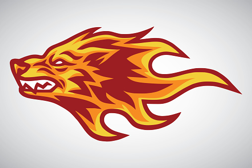 Wolf Fire Flame Burning Logo Esports Sports Mascot Design Vector Illustration Template