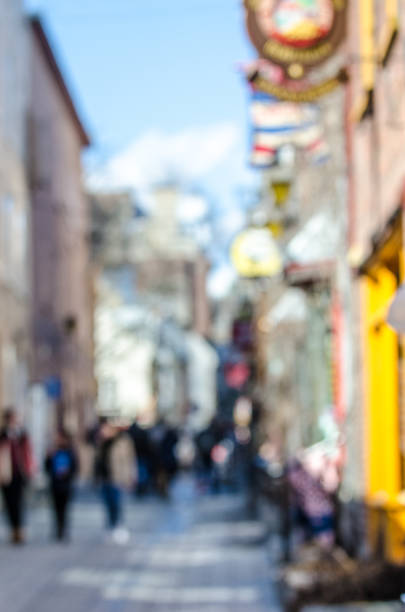 Defocus people on Petit Champlain street downtown Old Quebec during day of springtime