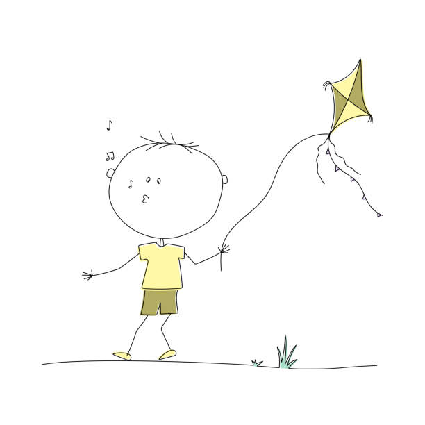 istock Picture of a boy playing with a kite. child playing with toys 1391459394