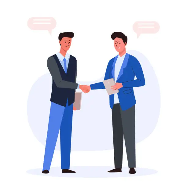 Vector illustration of Handshake of two Businessmen in suits. Partnership Concept