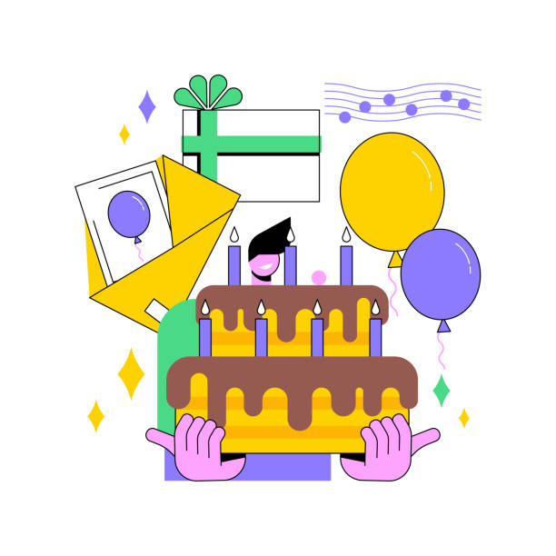 illustrazioni stock, clip art, cartoni animati e icone di tendenza di illustrazione vettoriale del concetto astratto della festa di compleanno. - shape abstract art birthday