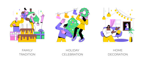 ilustrações de stock, clip art, desenhos animados e ícones de home party abstract concept vector illustrations. - dinner friends christmas