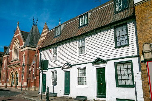 Boston, USA - Mar 6th, 2023: The Revolutionary War heroes famed Paul Revere house along the Freedom Trail late in the day.