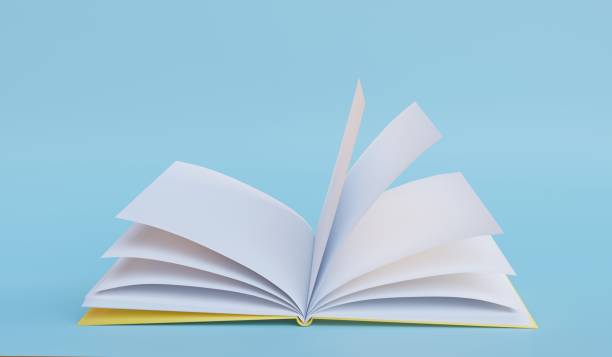 istock Yellow covered open book on blue background. Front view. Online education or e-learning concept. 3d render 1391465997