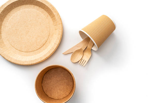 istock Eco friendly disposable cardboard and wood crockery. 1391466769