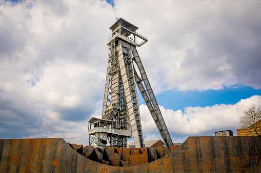 Genk, Belgium, April 2022: View on one of the mine shafts of C-mine in Genk, Belgium