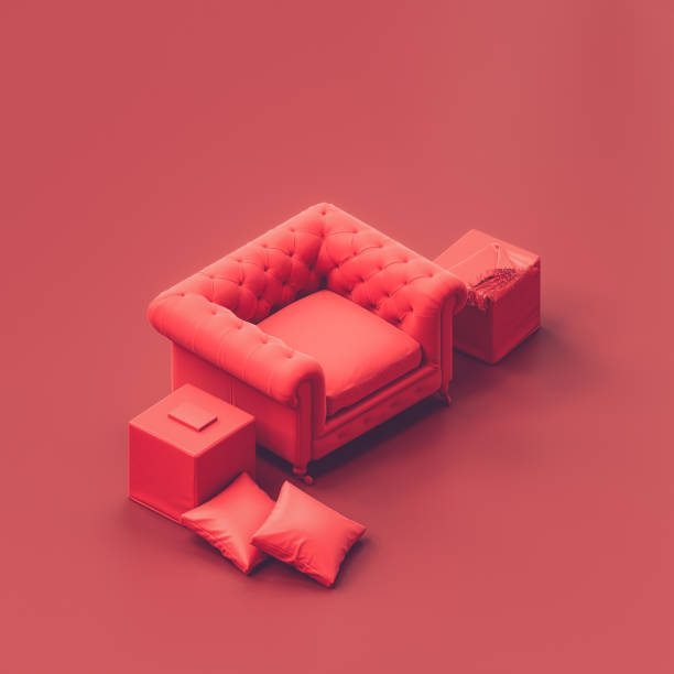 istock Isometric single red armchair in a red room with side table. 1391468545