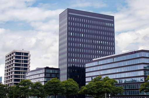 Facades of modern buildings in the city of Hamburg Germany.