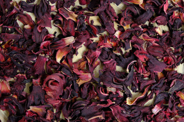 istock Dried leaves Sudanese rose closeup, herbal tea karkade. 1391476547