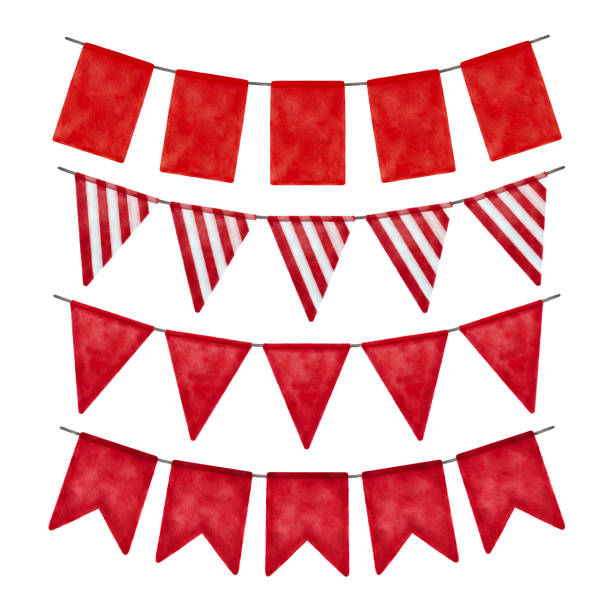 istock Set of red watercolor party garlands isolated on white 1391479038