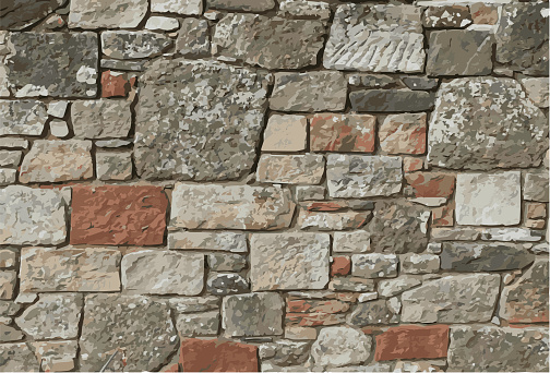 Realistic assorted stone wall background vector illustration showing various colored stone and mortar, realistic, vector, stock illustration