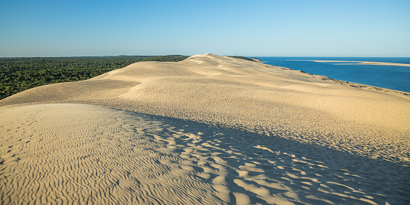 Wide shot of the top of the Dune of Pilat in La Teste-de-Buch, France with nobody in sight