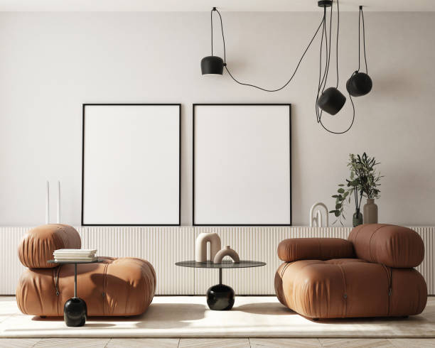 istock mock up poster frame in modern interior background, living room, Scandinavian style, 3D render, 3D illustration 1391482475