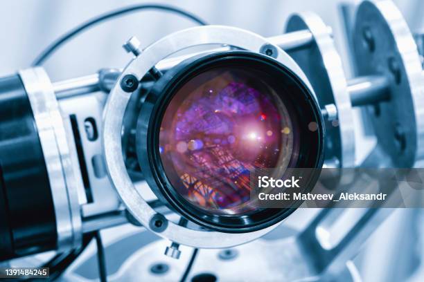 Industrial Video Camera Lens For Observation And Measurement Of Technical Parameters Industrial Optics Concept Stock Photo - Download Image Now