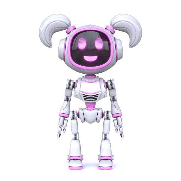 istock Cute pink girl robot standing 3D 1391485089