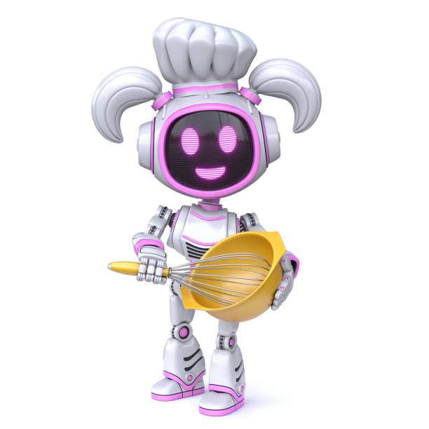 istock Cute pink girl robot with cooking hat 3D 1391485118