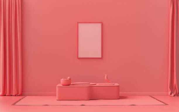 istock Single Frame Gallery Wall pink color monochrome flat room with ottoman puff 1391488758