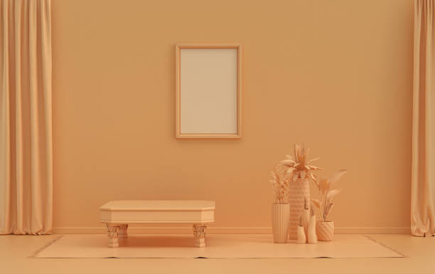 istock Single Frame Gallery Wall in orange color monochrome flat room and plants 1391488784