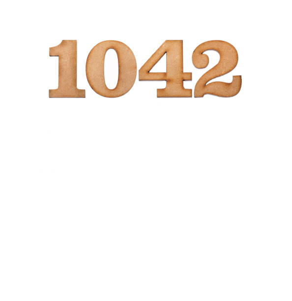 istock Number 1042 in wood, isolated on white background 1391496409