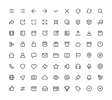 Set of user interface line vector icons. Editable stroke.